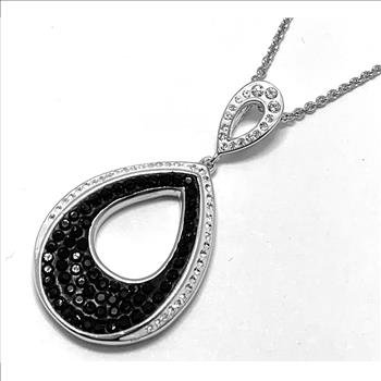 18k White Gold & Jewelry Bronze 2.00ctw Black & White Crystal Necklace