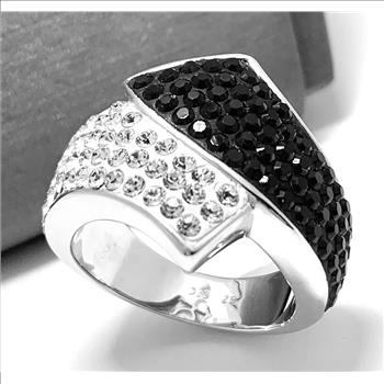 18k White Gold &  Jewelry Bronze 2.00ctw Black & White Crystal Ring