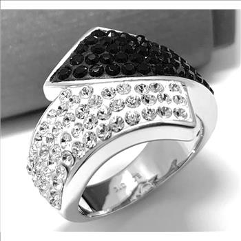 18k White Gold &  Jewelry Bronze 2.00ctw Black & White Crystal Ring