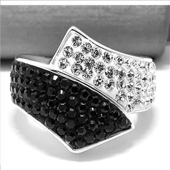18k White Gold &  Jewelry Bronze 2.00ctw Black & White Crystal Ring