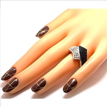 18k White Gold &  Jewelry Bronze 2.00ctw Black & White Crystal Ring