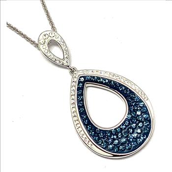 18k White Gold & Jewelry Bronze 2.00ctw Blue & White Crystal  Necklace