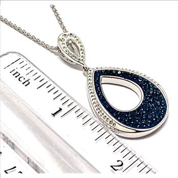 18k White Gold & Jewelry Bronze 2.00ctw Blue & White Crystal  Necklace