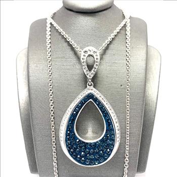 18k White Gold & Jewelry Bronze 2.00ctw Blue & White Crystal  Necklace