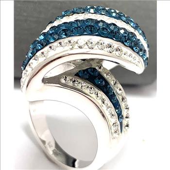 18k White Gold & Jewelry Bronze 2.00ctw  Blue & White Crystal Ring