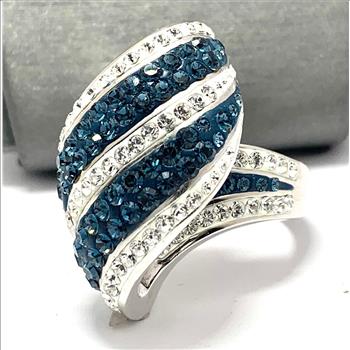 18k White Gold & Jewelry Bronze 2.00ctw  Blue & White Crystal Ring