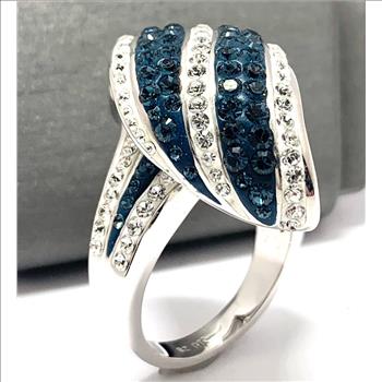 18k White Gold & Jewelry Bronze 2.00ctw  Blue & White Crystal Ring