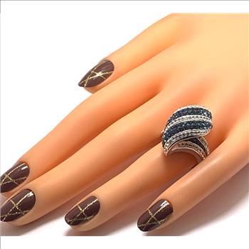 18k White Gold & Jewelry Bronze 2.00ctw  Blue & White Crystal Ring