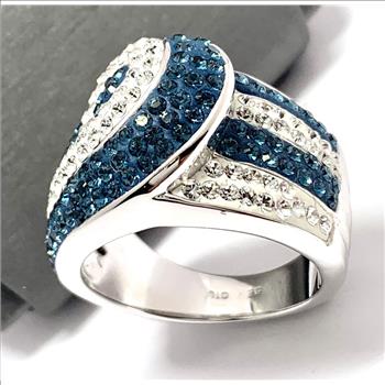 18k White Gold & Jewelry Bronze 2.00ctw  Blue & White Natural Natural Crystal   Ring