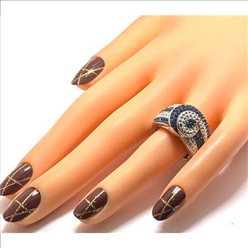 18k White Gold & Jewelry Bronze 2.00ctw  Blue & White Natural Natural Crystal   Ring