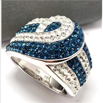 18k White Gold & Jewelry Bronze 2.00ctw  Blue & White Natural Natural Crystal   Ring
