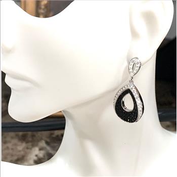 18k White Gold & Jewelry Bronze 3.00ctw Black & White Crystal Earrings