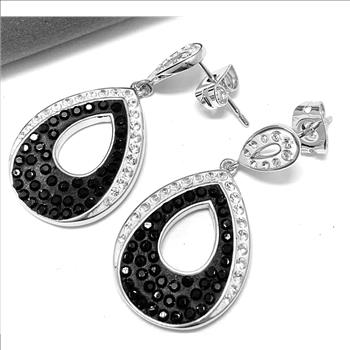 18k White Gold & Jewelry Bronze 3.00ctw Black & White Crystal Earrings