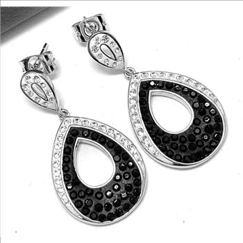 18k White Gold & Jewelry Bronze 3.00ctw Black & White Crystal Earrings