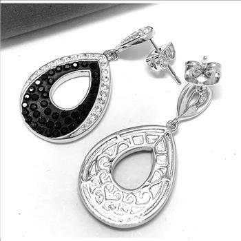 18k White Gold & Jewelry Bronze 3.00ctw Black & White Crystal Earrings