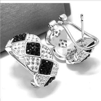 18k White Gold & Jewelry Bronze 3.00ctw Black & White Crystal Hoop Earrings