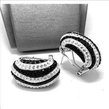 18k White Gold & Jewelry Bronze 3.00ctw Black & White Crystal Hoop Earrings