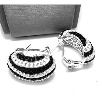 18k White Gold & Jewelry Bronze 3.00ctw Black & White Crystal Hoop Earrings
