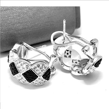 18k White Gold & Jewelry Bronze 3.00ctw Black & White Crystal Hoop Earrings