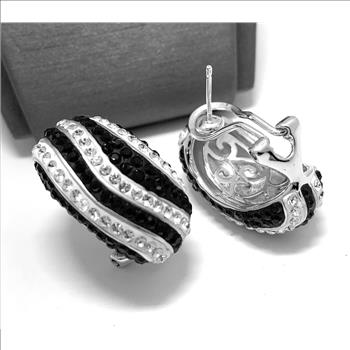 18k White Gold & Jewelry Bronze 3.00ctw Black & White Crystal Hoop Earrings