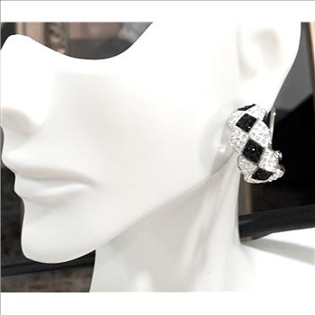 18k White Gold & Jewelry Bronze 3.00ctw Black & White Crystal Hoop Earrings