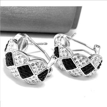 18k White Gold & Jewelry Bronze 3.00ctw Black & White Crystal Hoop Earrings