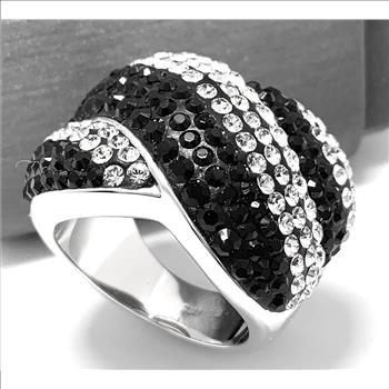 18k White Gold &  Jewelry Bronze 3.00ctw Black & White Natural Crystal   Ring