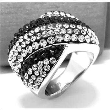 18k White Gold &  Jewelry Bronze 3.00ctw Black & White Natural Crystal   Ring