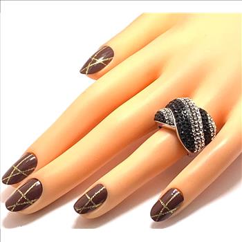 18k White Gold &  Jewelry Bronze 3.00ctw Black & White Natural Crystal   Ring