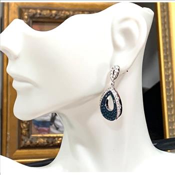 18k White Gold & Jewelry Bronze 3.00ctw Blue & White Crystal  Earrings