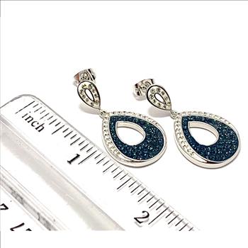 18k White Gold & Jewelry Bronze 3.00ctw Blue & White Crystal  Earrings