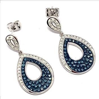 18k White Gold & Jewelry Bronze 3.00ctw Blue & White Crystal  Earrings
