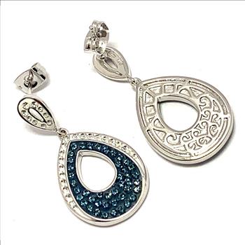 18k White Gold & Jewelry Bronze 3.00ctw Blue & White Crystal  Earrings