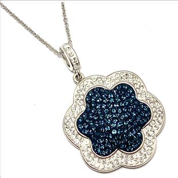 18k White Gold & Jewelry Bronze 3.00ctw Blue & White Crystal Necklace