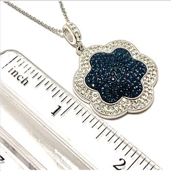 18k White Gold & Jewelry Bronze 3.00ctw Blue & White Crystal Necklace