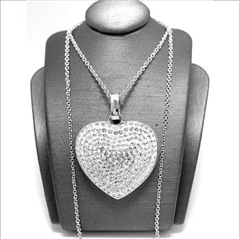 18k White Gold & Jewelry Bronze 3.00ctw White Crystal  Heart Necklace