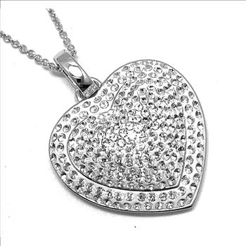 18k White Gold & Jewelry Bronze 3.00ctw White Crystal  Heart Necklace