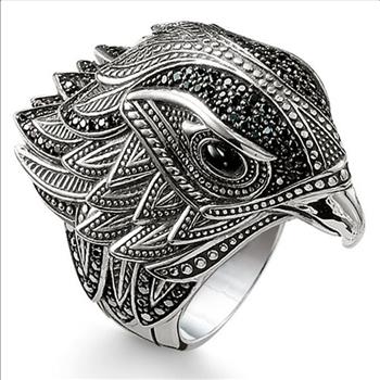 18K White Gold Over EAGLE Unisex Ring SZ10