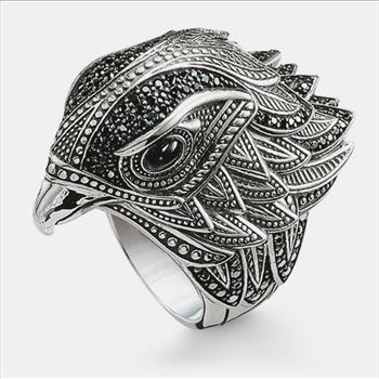 18K White Gold Over EAGLE Unisex Ring SZ10