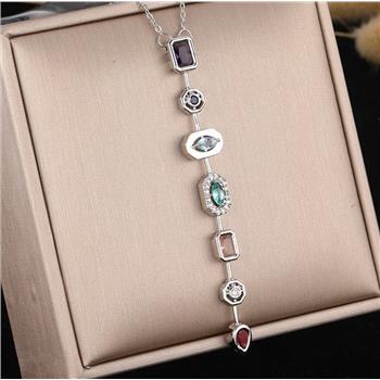 18k White Gold over Titanium Steel Created Multigem Necklce. Adjustable.