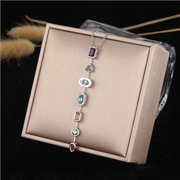 18k White Gold over Titanium Steel Created Multigem Necklce. Adjustable.