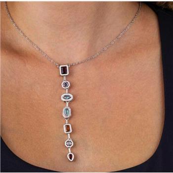 18k White Gold over Titanium Steel Created Multigem Necklce. Adjustable.