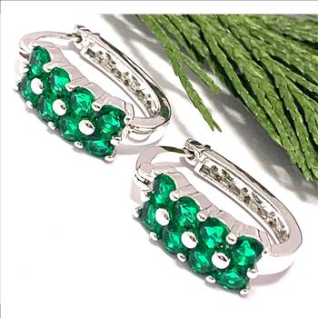 18K White Gold Overlay 2.50ctw Emerald Hoop Earrings