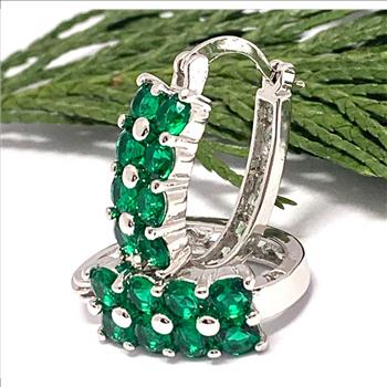 18K White Gold Overlay 2.50ctw Emerald Hoop Earrings