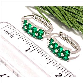 18K White Gold Overlay 2.50ctw Emerald Hoop Earrings