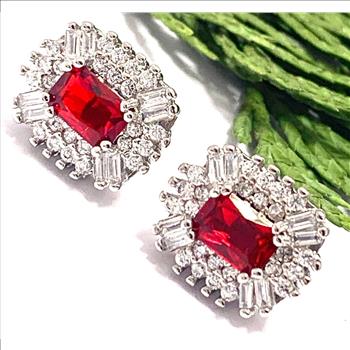 18K White Gold Overlay 3.75ctw Ruby & Diamonique Diamond Stud Earrings