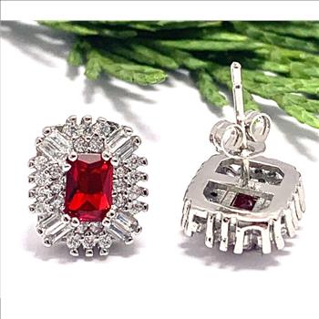 18K White Gold Overlay 3.75ctw Ruby & Diamonique Diamond Stud Earrings