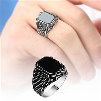 18k White Gold Overlay Unisex Onyx Ring