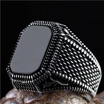 18k White Gold Overlay Unisex Onyx Ring