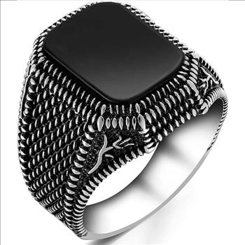 18k White Gold Overlay Unisex Onyx Ring
